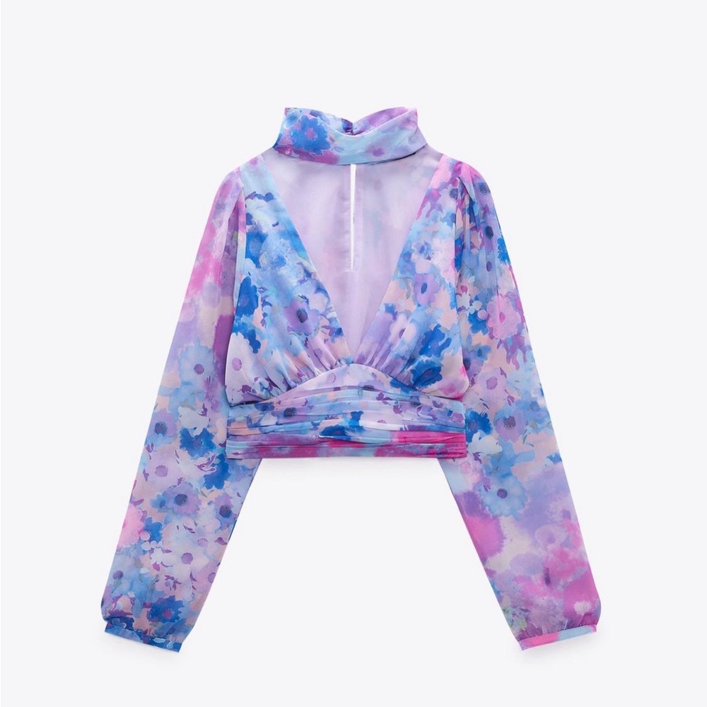 ZARA Floral Sheer Long Sleeve Top NWT!
